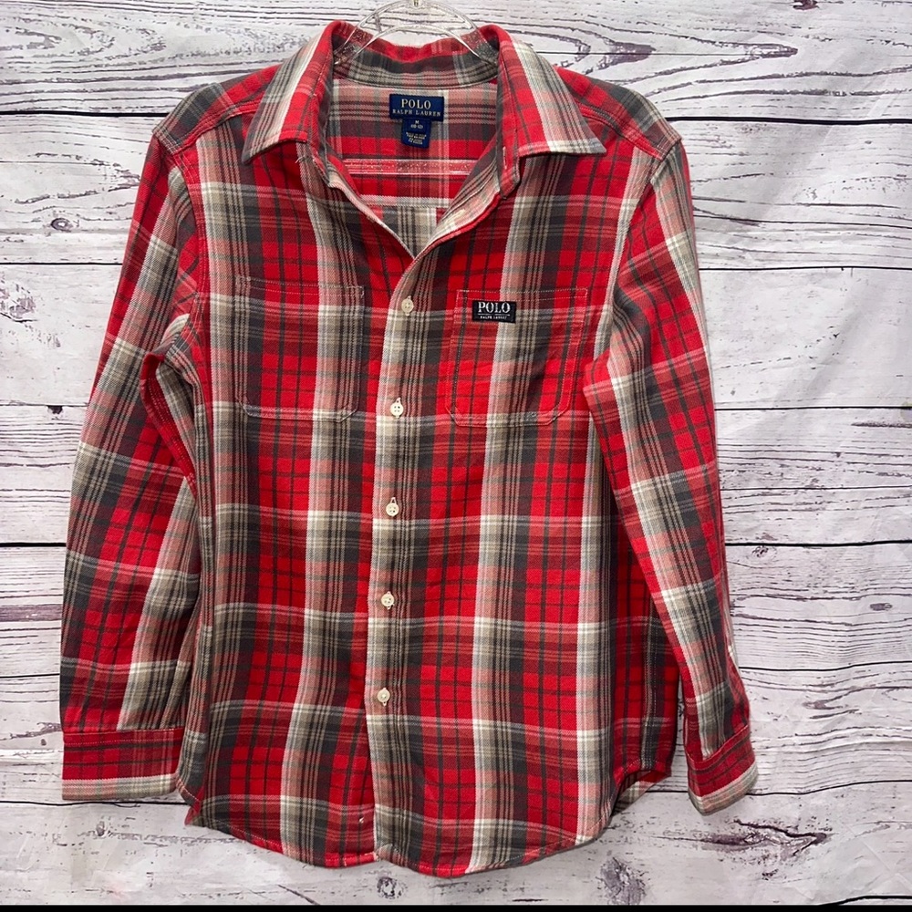 Polo Ralph Lauren Boys Red Plaid Button Down Shirt Size Medium 10-12